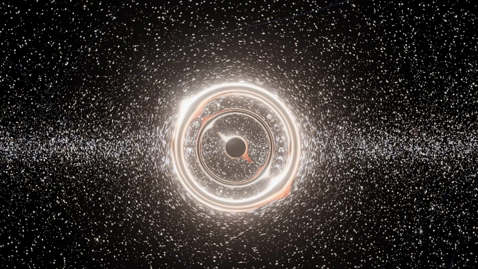 Sagittarius A*, the black hole at the centre of the Milky Way, its light bent into rings